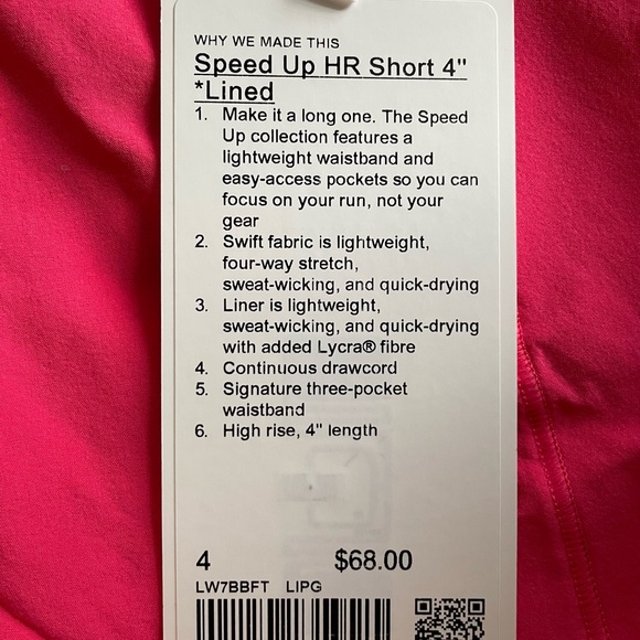 NWT Lululemon lip gloss Pink Speed Up High Rise Lined 4” Short Size 4 - Picture 4 of 6